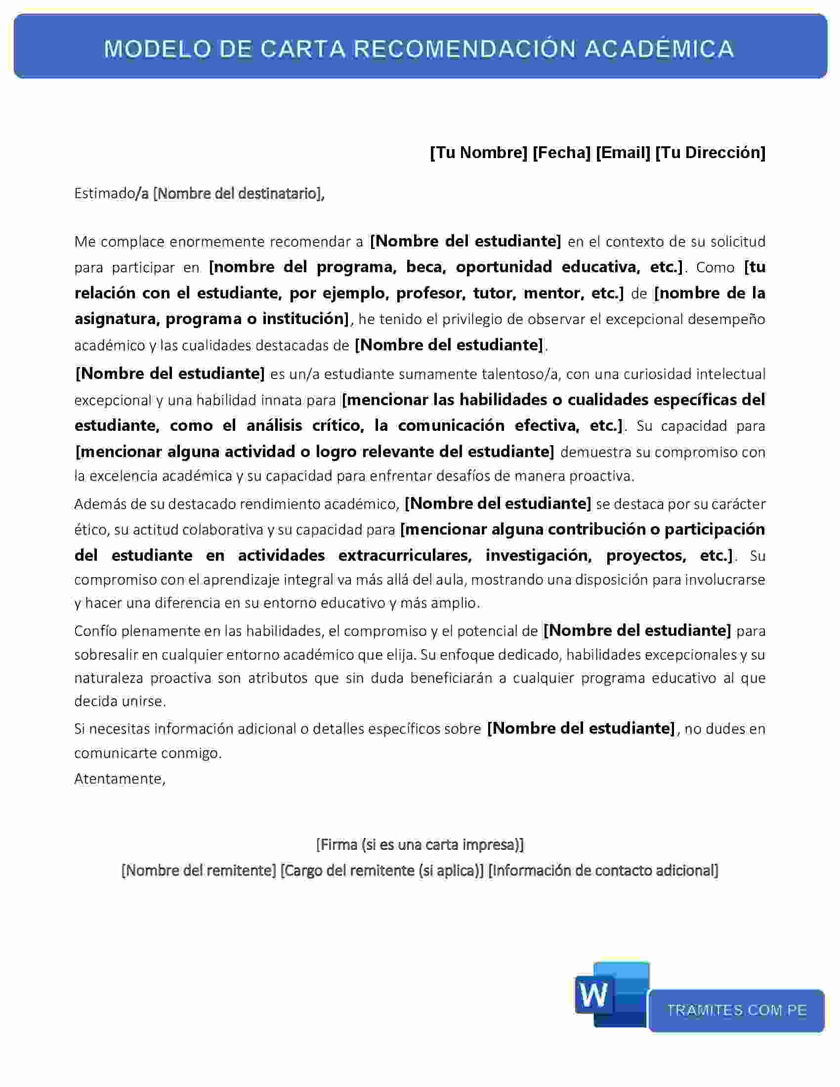 Cartas De Recomendación Académica Descargar 【word】 2220
