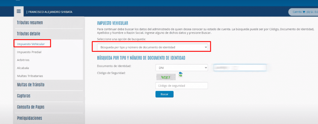 impuesto vehuclar, busqueda pr tipo y numero