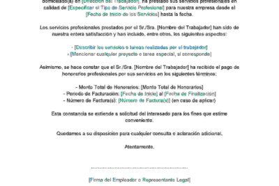CONSTANCIA DE TRABAJO POR HONORARIOS PROFESIONALES