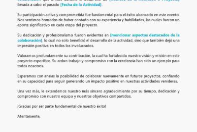 Carta de Agradecimiento por Colaboración en Actividad