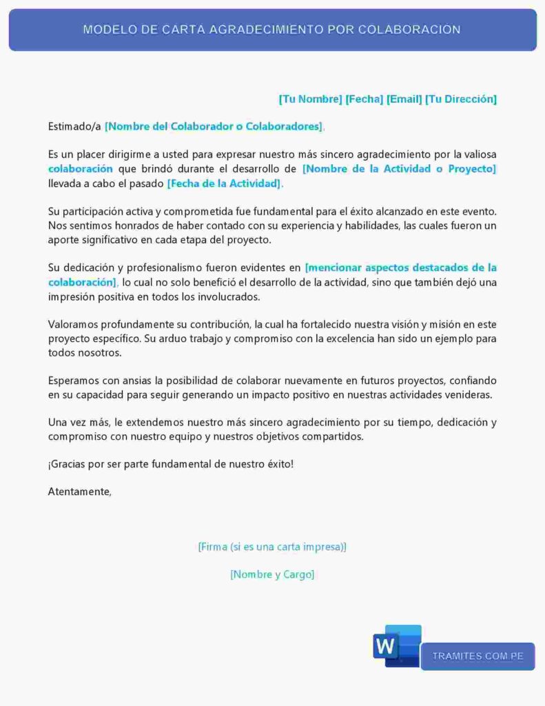 Carta de Agradecimiento por Colaboración en Actividad