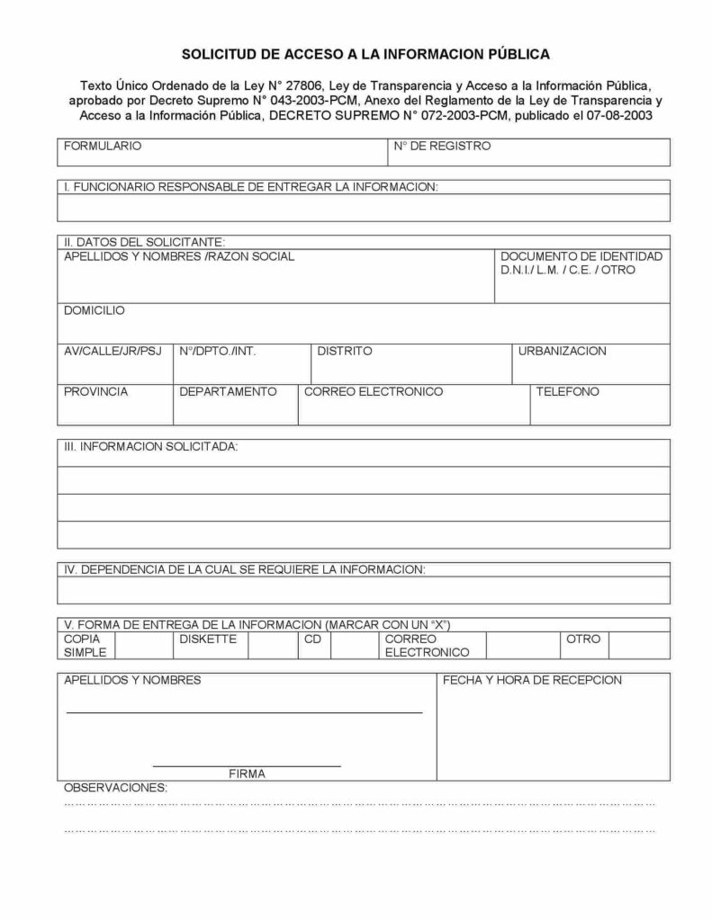 Modelo de solicitud de acceso a la información pública