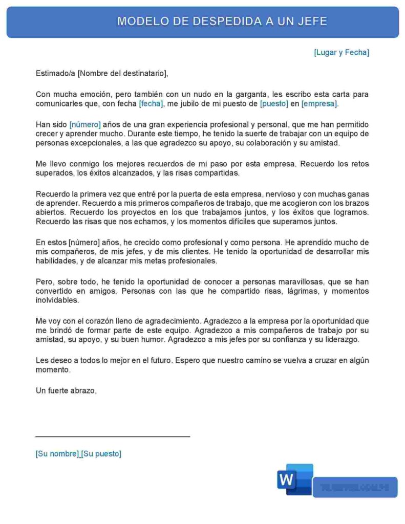 MODELO DE DESPEDIDA A UN JEFE