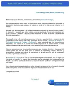MODELO DE CARTA AGRADECIMIENTO AL COLEGIO Y PROFESORES