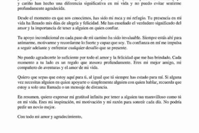 MODELO DE CARTA AGRADECIMIENTO PARA MI NOVIO
