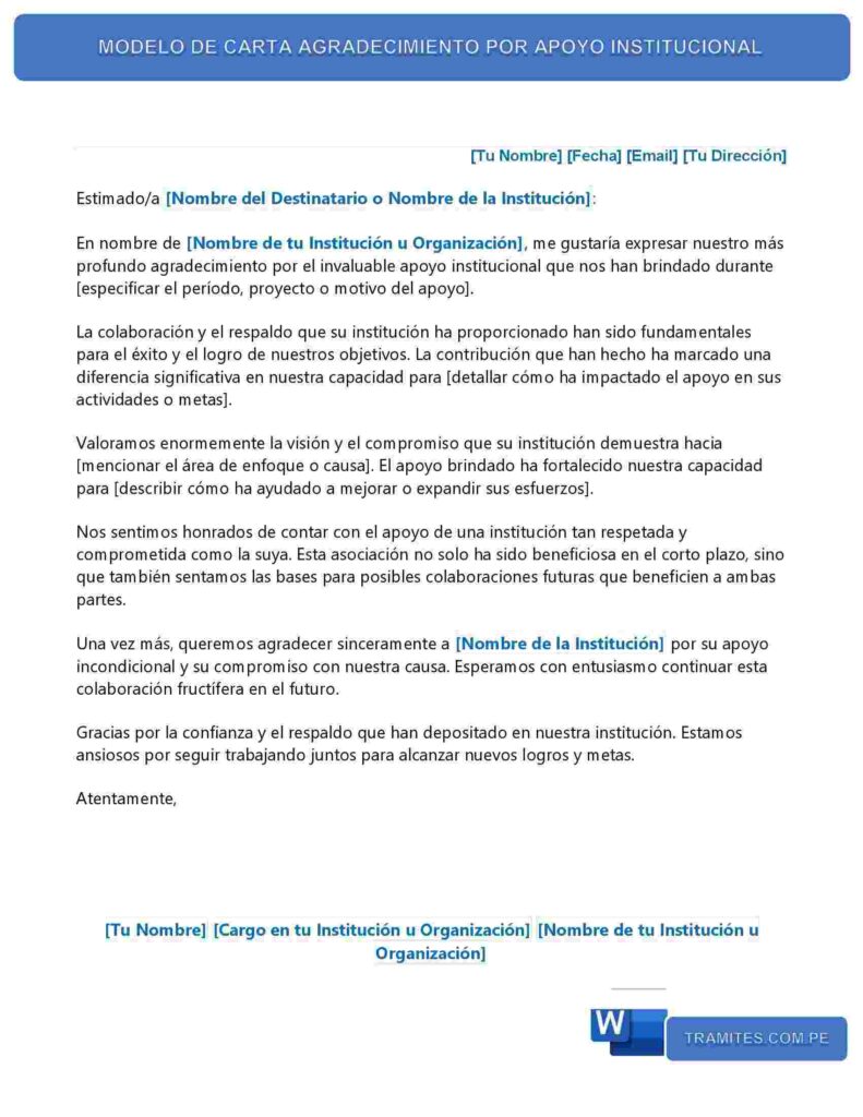 Carta De Agradecimiento Por Apoyo Institucional Descargar 【word】 2292