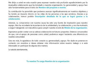 MODELO DE CARTA AGRADECIMIENTO POR COLABORACIÓN PRESTADA