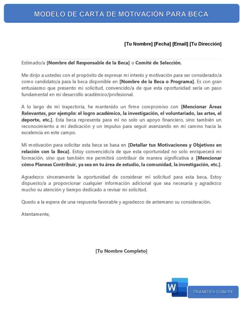 Modelo de carta de motivacionpara beca