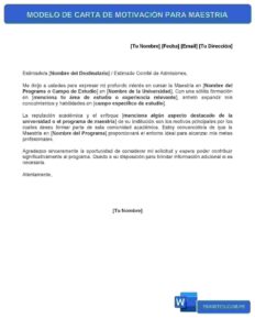 MODELO DE CARTA DE MOTIVACIÓN PARA MAESTRIA