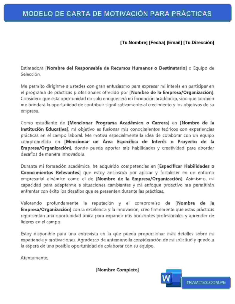 MODELO DE CARTA DE MOTIVACIÓN PARA PRÁCTICAS