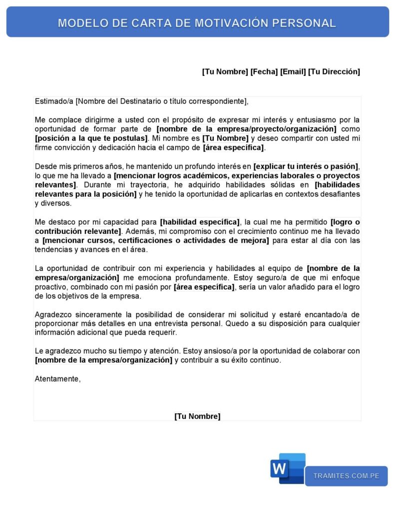 CARTA DE MOTIVACION PERSONAL