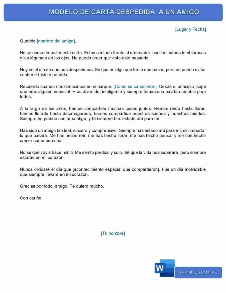 MODELO DE CARTA DESPEDIDA A UN AMIGO