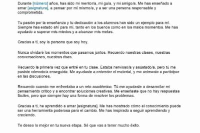 MODELO DE CARTA DESPEDIDA A UN PROFESOR