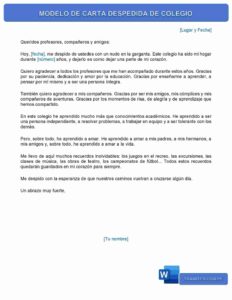 MODELO DE CARTA DESPEDIDA DE COLEGIO