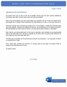 MODELO DE CARTA DESPEDIDA POR VIAJE