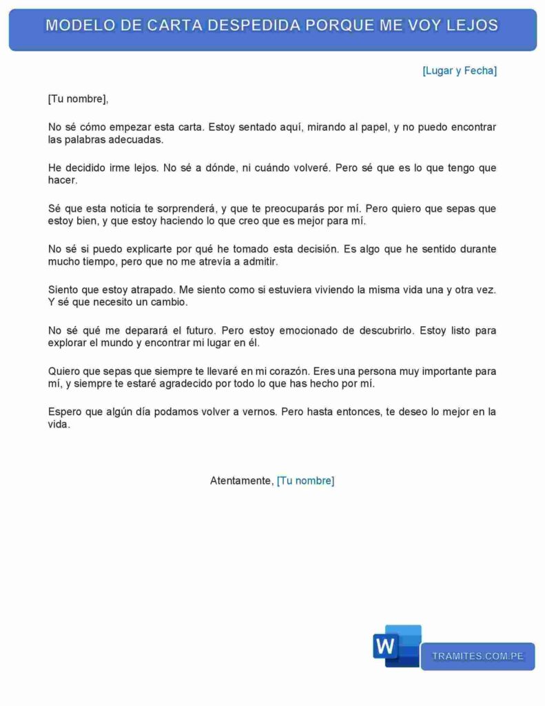 MODELO DE CARTA DESPEDIDA PORQUE ME VOY LEJOS