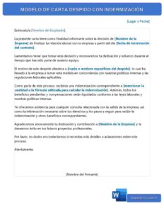 MODELO DE CARTA DESPIDO CON INDERMIZACIÓN