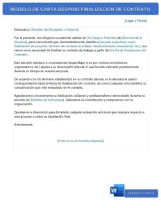 MODELO DE CARTA DESPIDO FINALIZACION DE CONTRATO