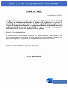 MODELO DE CARTA PODER NOTARIAL PARA TRÁMITES