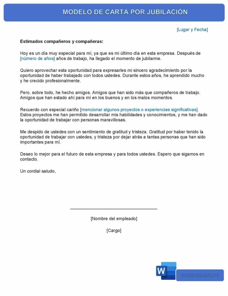 Carta de Despedida por Jubilación 2024