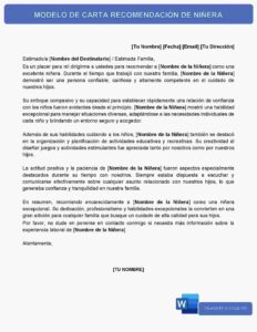 MODELO DE CARTA RECOMENDACIÓN DE NIÑERA