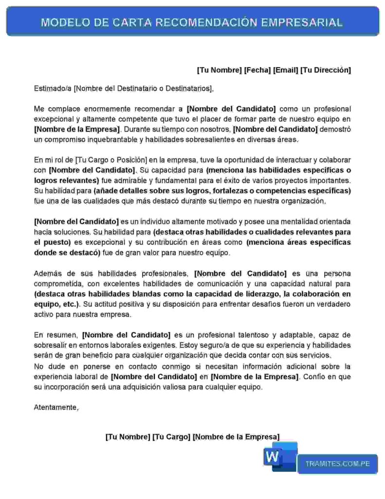 CARTA RECOMENDACIÓN EMPRESARIAL