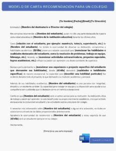 MODELO DE CARTA RECOMENDACIÓN PARA UN COLEGIO