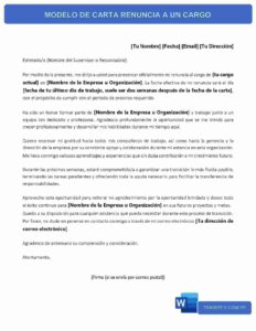 CARTA RENUNCIA A UN CARGO