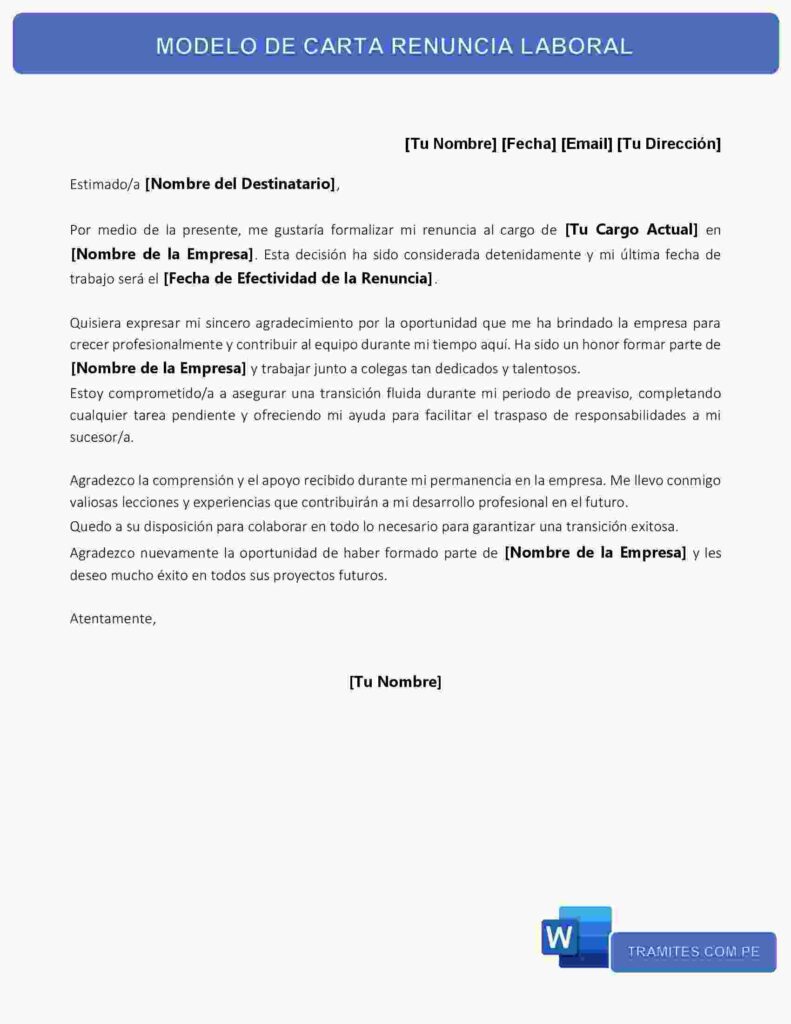 Cartas De Renuncia Laboral Descargar En【word】