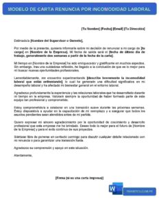 MODELO DE CARTA DE RENUNCIA POR INCAPACIDAD LABORAL