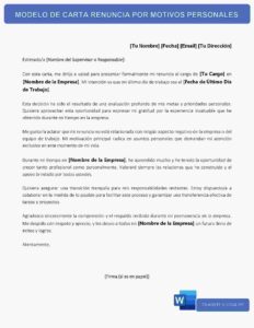 CARTA RENUNCIA POR MOTIVOS PERSONALES