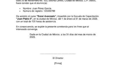 MODELO DE CONSTANCIA DE ASISTENCIA A CURSO
