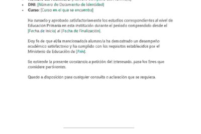 MODELO DE CONSTANCIA DE ESTUDIOS PRIMARIOS