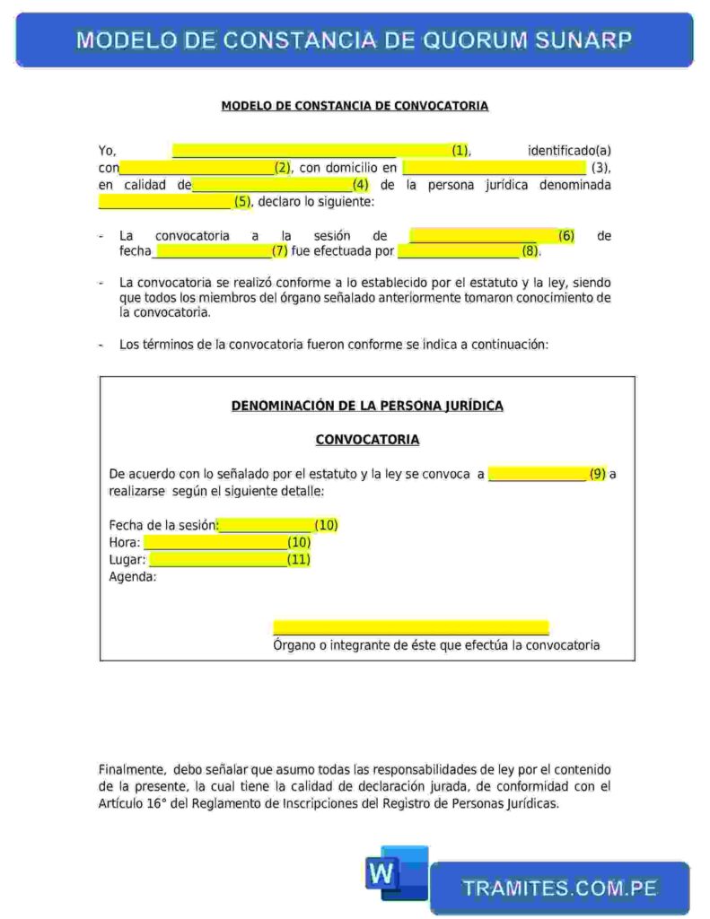 MODELO DE CONSTANCIA DE QUORUM SUNARP