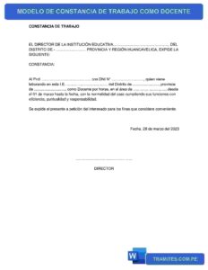 Modelo de Constancia de Trabajo como Docente