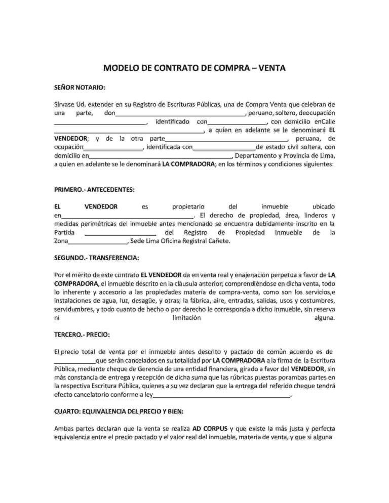 Modelo De Contrato De Compraventa De Inmueble 【word】 【2025