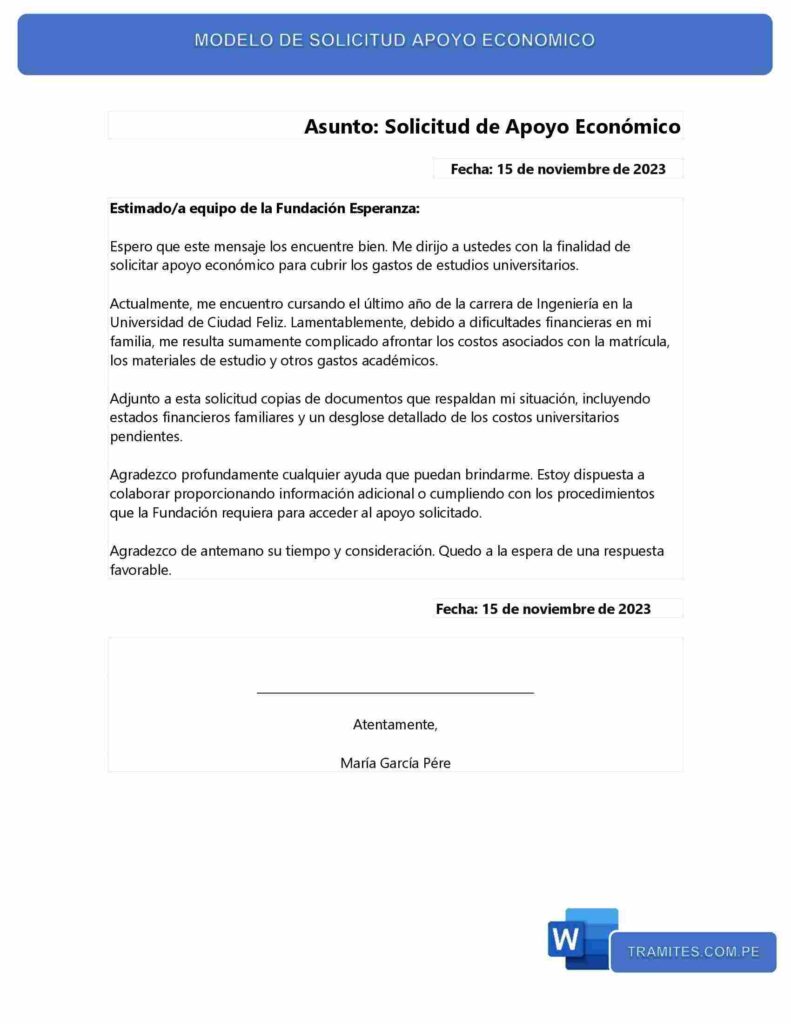 Modelo de Solicitud de Apoyo Económico