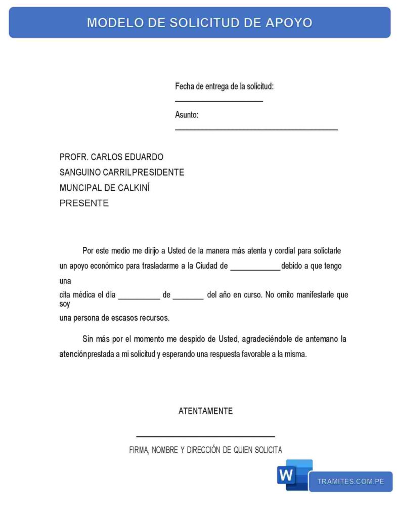 MODELO DE SOLICITUD DE APOYO 2