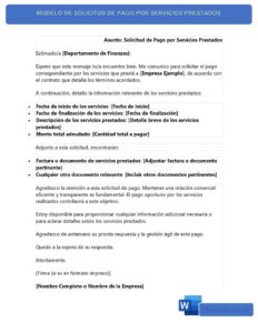 MODELO DE SOLICITUD DE PAGO POR SERVICIOS PRESTADOS