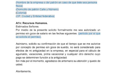 Modelo de solicitud de licencia sin goce de haber