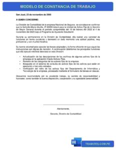 Modelo de Constancia de Trabajo como Administrador