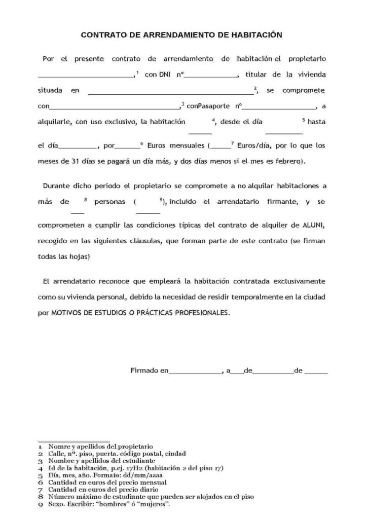 Modelo de Contrato de Alquiler de Cuarto - WORD