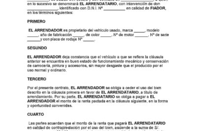 Modelo de Contrato de Alquiler de Vehículo