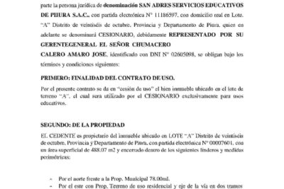 Modelo de Contrato de Cesión en uso en Perú
