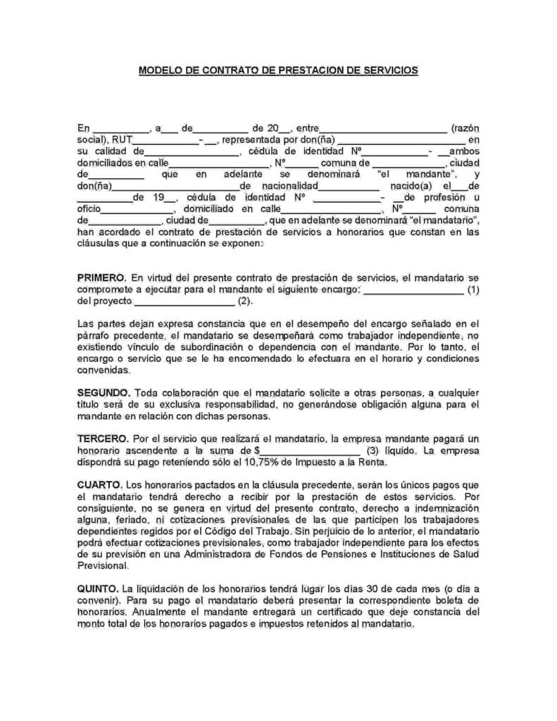 Modelo de Contrato de Prestacion de Servicios