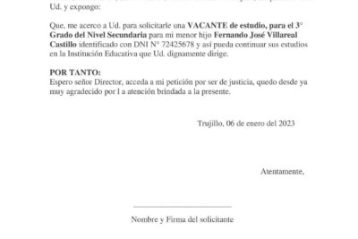 Modelo de Solicitud de Vacante para Colegio 2024