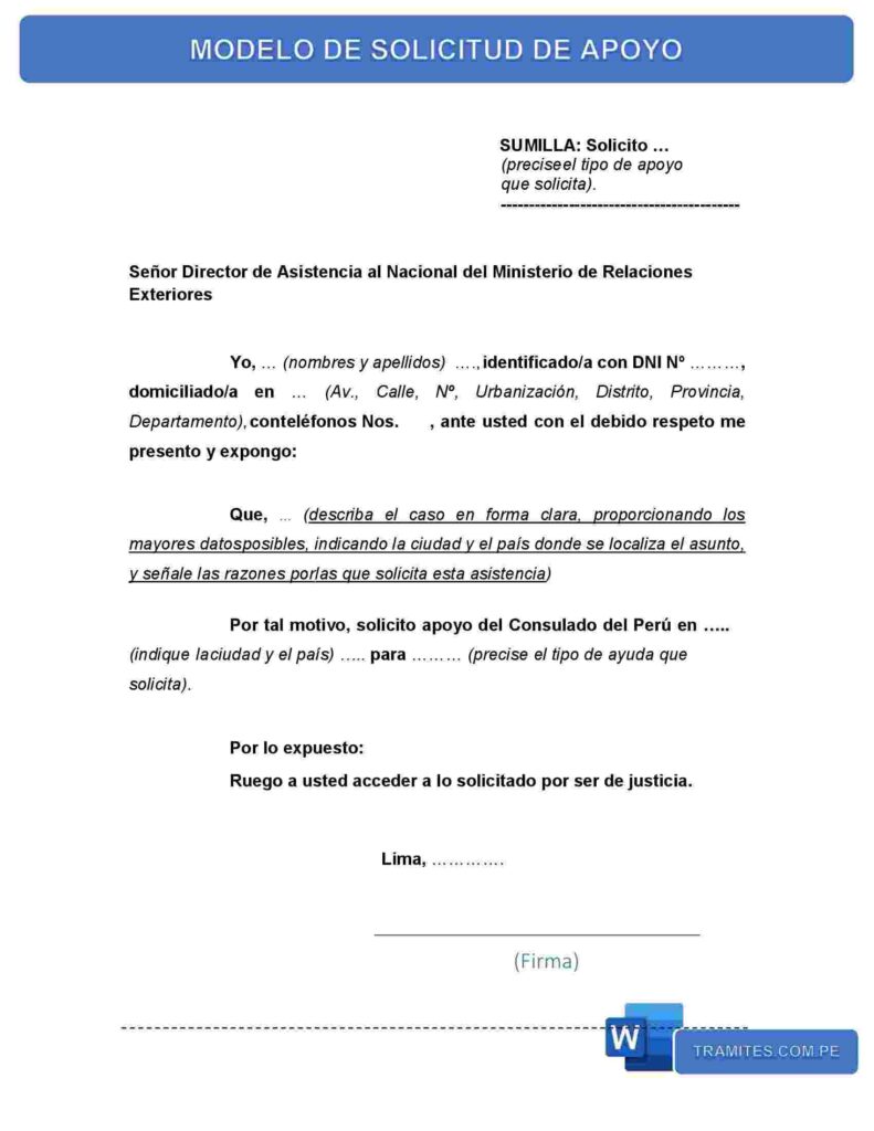 MODELO DE SOLICITUD DE APOYO