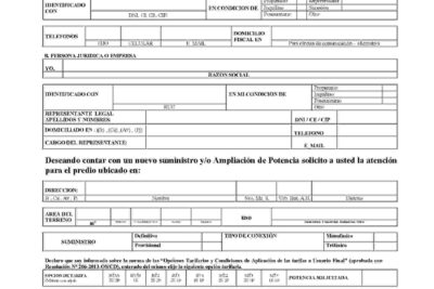 Modelo de solicitud para nuevo suministro de luz