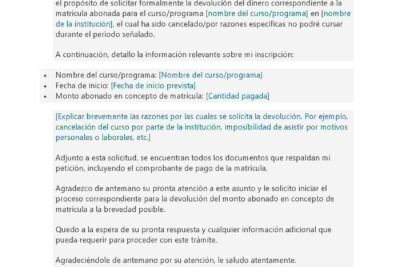 SOLICITUD DE DEVOLUCIÓN DE DINERO DE MATRÍCULA